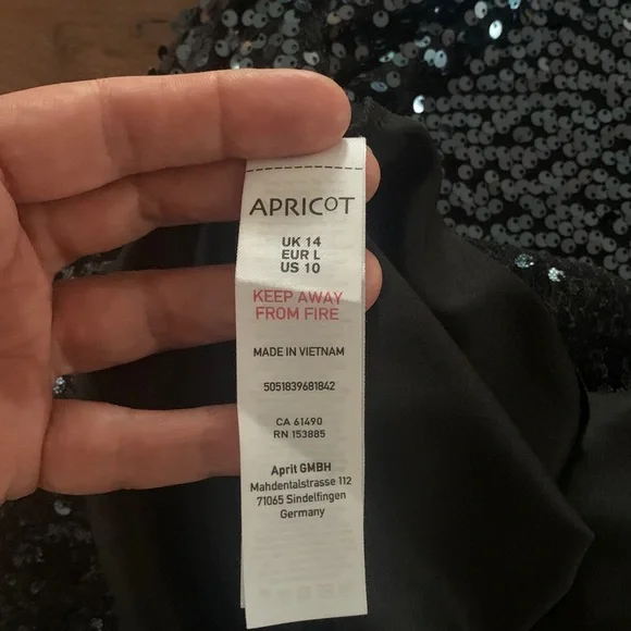 NWT, Minimalist Black/Blue Sequinned Party Dress with detachable belt, US 10 - Picture 11 of 12